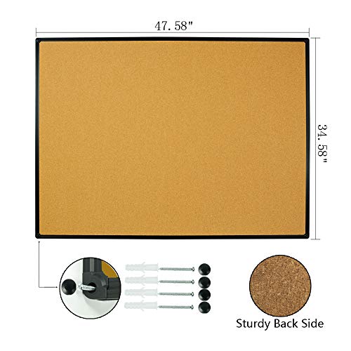 Jiloffice Cork Board Bulletin Board 48 X 36 Notice Board, Black Aluminum Frame Wall Mounted Board For Office Home And School With 10 Push Pins #TOP4