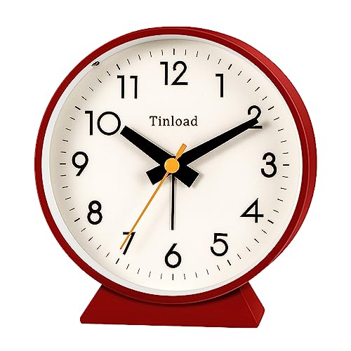 4.5 Battery Operated Antique Retro Analog Alarm Clock, Small Silent Bedside Desk Clock with Night Light, Battery Operated, Snooze, for Living Room, Bedroom, Bedside, Desk(red)