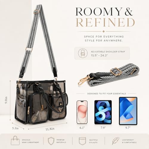 Image of Clear Tote Bag 12x12x6 Thick PVC clear bags for Stadium Events Transparent Bag for Sports Events,Concert,Work & Beach