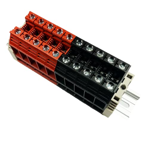Bloc de jonction rail DIN 100A Dinkle DK16N rouge noir pour câbles 3-14 AWG