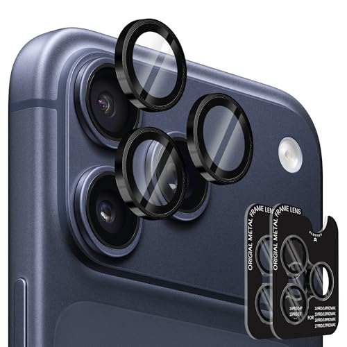 NEWZEROL 2 Jeux Protection Camera pour iPhone 17 Pro Max/17 Pro/16 Pro/16 Pro Max/15 Pro/15 Pro Max, Verre Trempé 9H Anti-rayures, Ultra-fin, Anneau Individuel Protections d'objectif – Noir