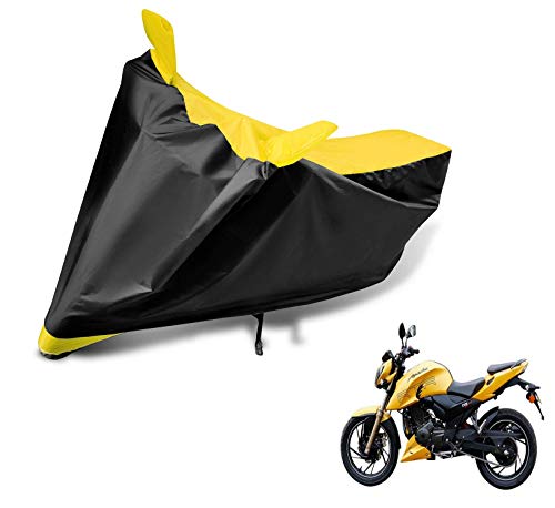 Image of Auto Hub Bike Cover Compatible with TVS Apache 200V with Mirror Pocket, Dustproof, Heat Resistant, Triple Stitched, Apache 200 Bike Cover- Black, Yellow