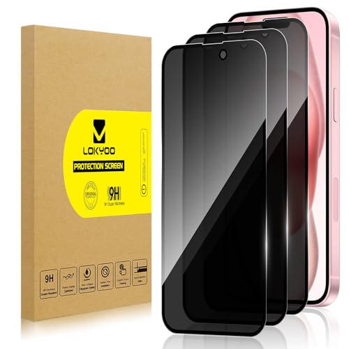 Lokyoo 3 Pack Privacy Screen Protector for iPhone 15 Plus,Anti-Spy Glass