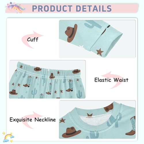 Pajama Sets Long Sleeve Cowboy Hats Cacti Stars Soft Comfy Sleepwear 2 Piece PJS 3-8T4