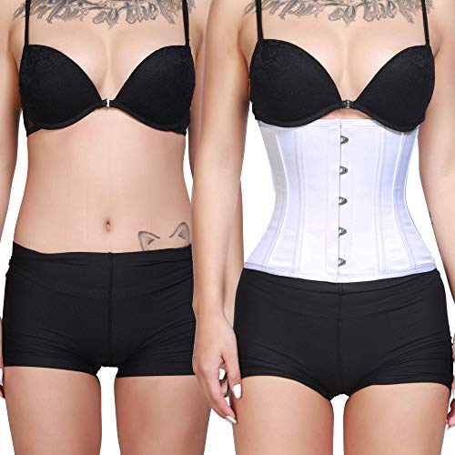 Rzy Women's Petite 12 Steel Boned Heavy Duty Waist Trainer Underbust Corset Short Torso Mesh Body Shaper (Fabric Style) (M, White) #TOP2