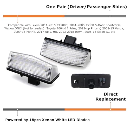 iJDMTOY OEM-Fit 3W Full LED License Plate Light Kit Compatible With Toyota C-HR Prius Venza RAV4, Scion tC, Lexus CT IS, Powered by 24-SMD Xenon White LED & Can-bus Error Free by iJDMTOY - Image 2