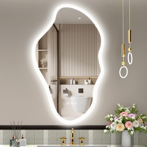 STARLEAD Asymétrique Miroir-Salle-de-Bain-avec-Eclairage 100x60cm, Irrégulier Miroir-LED avec Bluetooth, 3 Couleurs de Lumière Réglables, Anti-buée,...