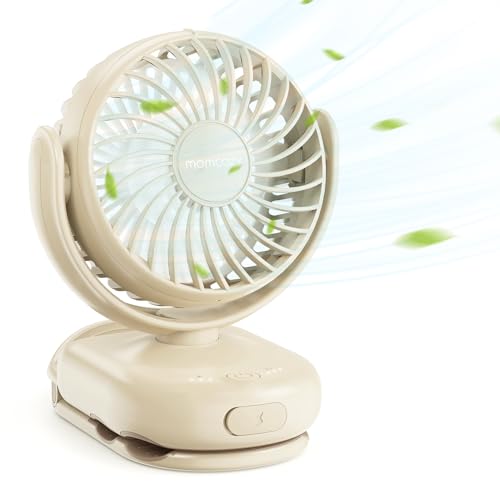 Momcozy Portable Stroller Fan with Clip | 4-Speed Mini-Fan for Carrier | Personal Fans Ultra Light 0.26lb | Gaps ≤4.5mm | Handheld Cooling | Rechargeable Rotate for Diaper Backpack/Table/Chair