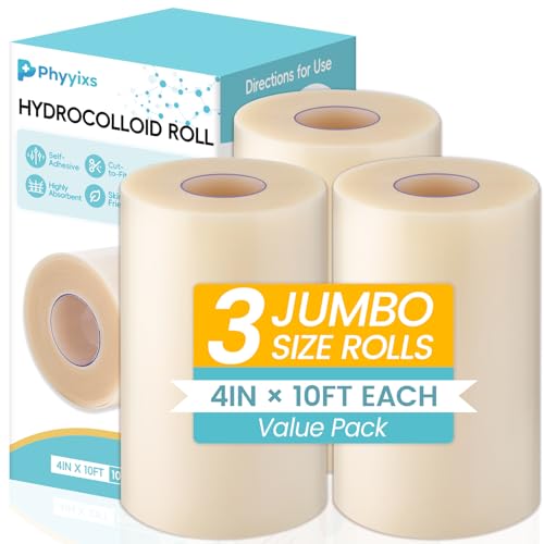 Image of 3-Pack Hydrocolloid Roll (4in x 10ft Each) - Cut-to-Size Extra Large Bandage Tape with Self-Adhesive - Wound Care Dressing for Acne, Burns, Blisters,First Aid Kit Essential (30ft Total)