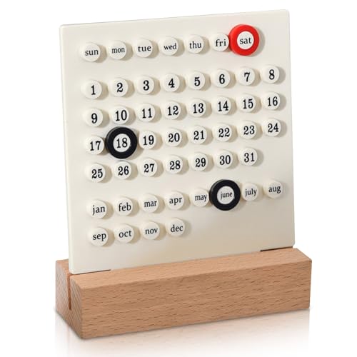 HERCHR Wood Perpetual Calendar,Perpetual Calendar Date DIY Ornament Wood Base Desktop DIY Ring Manual Ferrule Daily Schedule Date Desk Shop Office Home Decoration