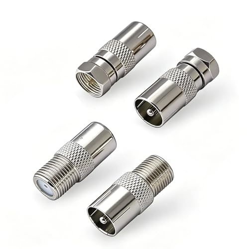 Kit adaptadores F a TV 4 piezas coaxiales plata miniatura 1
