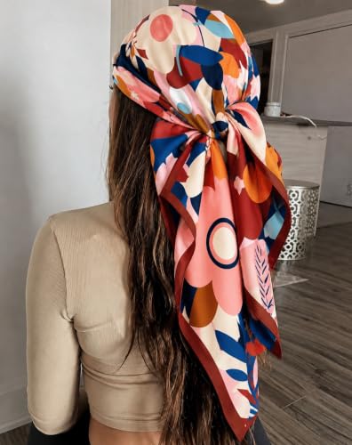 Image of Satin Square Head Scarf for Women, Floral Printed