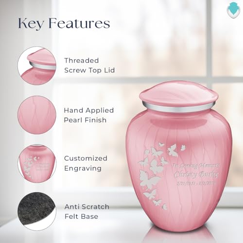 Image of Geturns - Adult Custom Butterfly Cremation Urns for Human Ashes I Pearl Light Pink Large Funeral Urn for Female and Male I 200 lbs