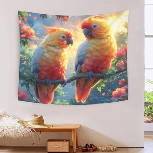 Tapisserie murale perroquet 3D grand format 180x230cm pour décoration de salon et chambre