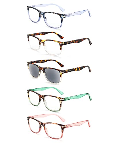 Loycco 5 Pack Reading Glasses Women Men Blue Light Blocking Readers Spring Hinge (Square 5 Pack Mix(Blue+Tortoise+Green+Pink+Tortoise Sun), 2, Multiplier_X) #TOP1