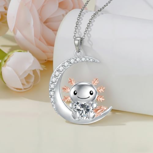 Image of PROESS Animal Birthstone Necklace 925 Sterling Silver Otter /Axolotl /Hippo /Elephant /Dachshund /Monkey /Red Panda Pendant Necklace Animal Birthstone Jewelry Gifts for Women