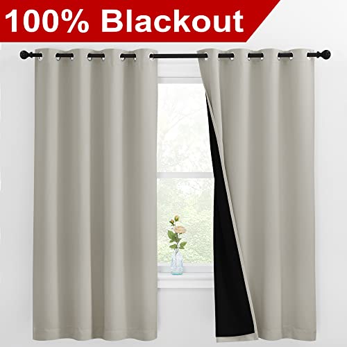 Image of NICETOWN Natural 100% Blackout Lined Curtains, 2 Thick Layers Completely Blackout Window Treatment Thermal Insulated Drapes for Kitchen /Bedroom (1 Pair, 55 inches Width x 68 inches Length Each Panel)