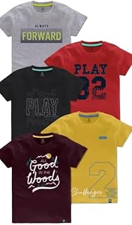 Kids Clothing's Boy's and Girl's Trendy Printed Cotton Pack of 5 Multicolor Half Sleeve Round Neck Regular Fit Tshirts Price In India