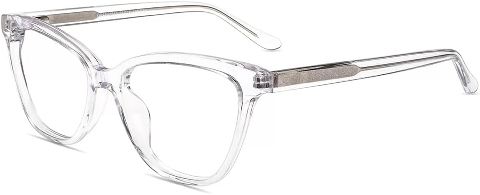 Firmoo Blue Light Blocking Glasses for Computer Reading Womens Cat Eye Acetate Frame Spring Hinge 0.0x Clear