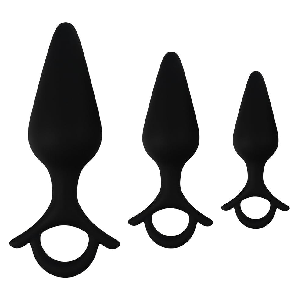 Anal Training Kit 3Pcs Silicone Butt Plug Anal Plugs Trainer Set for Beginners Advanced Users with Pull Ring
