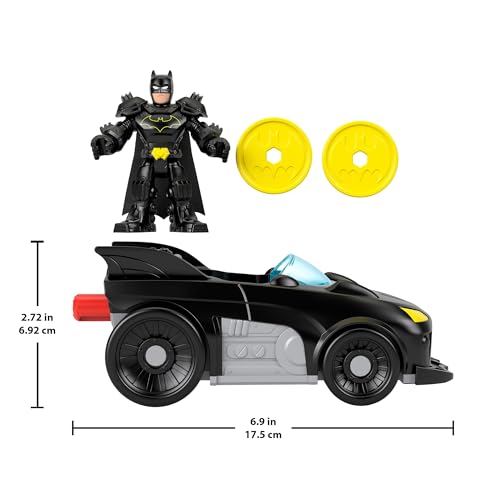 Batmobile Metal Force Imaginext à lanceur de disques avec figurine Batman articulée
