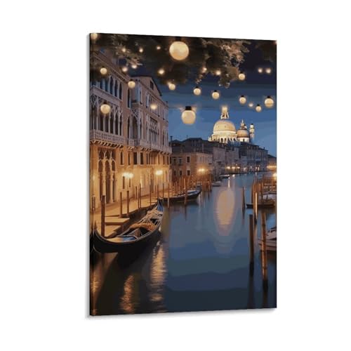 Venise la nuit toile murale d'art avec cadre 40x60 cm