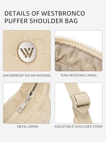 Image of WESTBRONCO Small Puffer Crescent Shoulder Bag for Women, Nylon Quilted Shoulder Purses, Puffy Handbags with Adjustable Strap