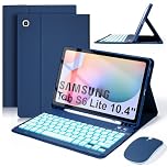 SOPPY Backlit Keyboard Case with Mouse for Samsung Tab S6 Lite 10.4 inch 2024/2022/2020, 7-Color Backlight, Built-in S Pen Holder, Slim Cover with Detachable Keyboard for Tab S6 Lite, Dark Blue