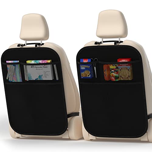 Image of 2 Pack Car Kick Mats for Kids, Back Seat Protector with Organizer, Protect from Dirt, Mud, Universal Fit Automotive Interior Protectors, 2 Reinforced Mesh Storage Pockets, Premium Oxford Fabric