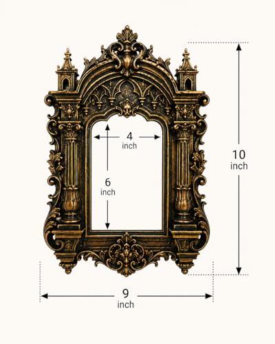 Image of Antique Castle Photo frame, Vintage wall decor, Baroque Ornate Picture Frame size 10 x 9 Inch, for 4 x 6 Photo, Wall Hanging & Tabletop Display, Gothic Decorative Wall Decor for Home, Living Room, Bedroom, Office & Gifts (Without Glass)