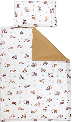 TupTam Kinder Bettwäsche Gemustert 2-Teilig Wendebettwäsche, Baufahrzeuge/Bagger/Beige/Kakaobraun, 135x100 cm
