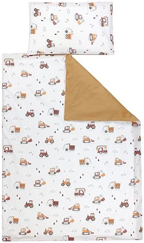 TupTam Ensemble de Linge de Lit pour Enfants 2 Pièces, Véhicules de Chantier/Pelles mécaniques/Beige/Marron Cacao, 120x90 cm