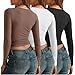 AUTOMET 3 Pack Womens Long Sleeve Shirts Fall Fashion Crop Tops Basic Layer Slim Fit Y2K Clothes White Coffee Grey M
