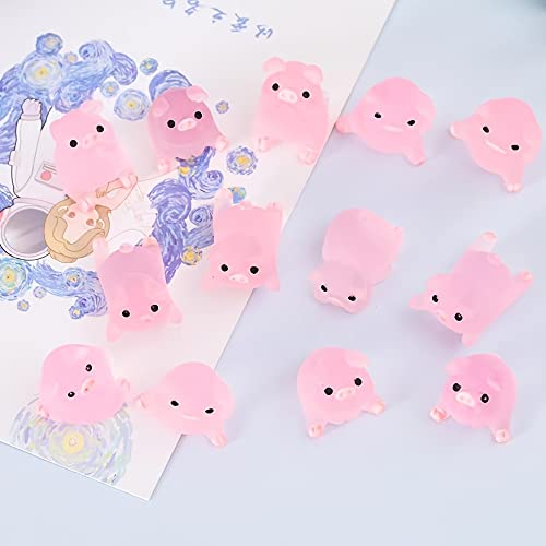 12Pieces Mini Resin Glow Pig Mini Portrait Mini Fairy Garden Landscape Aquarium Decorative Pot Decoration Diy Christmas Birthday Party Clay Amulet (Pink) #TOP6