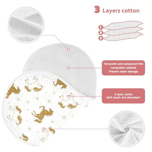 J JOYSAY Unicorn Stars White Baby Burp Cloths for Boys Girls Large 22''x11'' Cotton 4 Layer Burp Rag for Baby Drool one sizex43