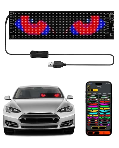 MIMIRGB Devil Eyes Light for Windshield Car/Motorcycle/Golf Cart Programmable LED Eyes [Upgraded Chip Two Screens 100% Synchronized] 14x4 with APP & Remote Control 5V USB Powered (1 Pcs)