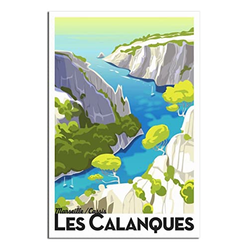 RONGCHENG Poster vintage sur toile Calanques de Marseille - Décoration murale pour chambre à coucher