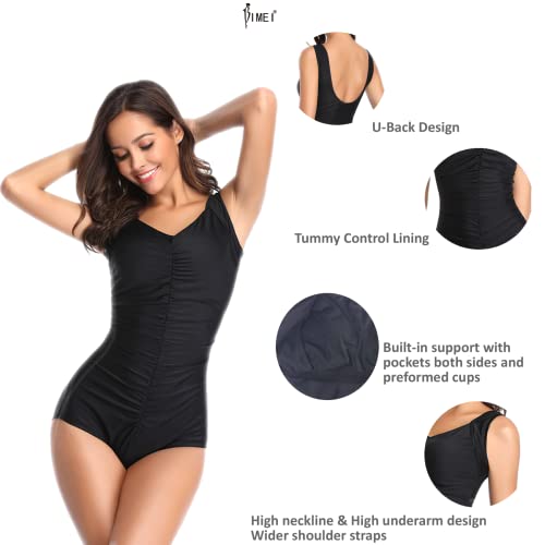 BIMEI Women's One-Piece Mastectomy Swimsuit Pocketed Swimwear for Silicone Fake Breast Form 8863