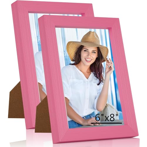 WTAQR 6x8 Picture Frame for Wall Hanging or Tabletop Display, Wall Mounting Horizontally or Vertically,Photo Frame with HD Plexiglass for Photos, Posters & Art Prints,Cherry Pink,Frame,2 Pack