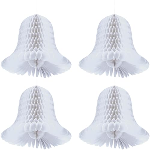 Elegant White Bridal Paper Honeycomb Bells - 5