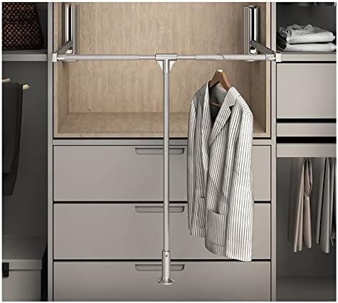 Adjustable Heavy-Duty Pull Down Closet Rail - Aluminum Hanging Rod System, 30kg Capacity, 564-1210mm, Ideal Space-Saving Storage Solution, Easy Installation Organizer