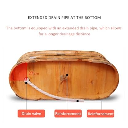 ZCBYBT Spa Center Massivholz Stand Alone Tub Free Standing BathtubSie Holzwanne mit Handläufen Badewanne Stuhl & Pop-Up Abfluss,160cm – Bild 4
