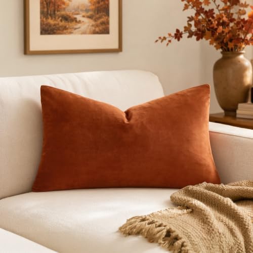 MIULEE 12x20 Inch Lumbar Fall Velvet Throw Pillow Cover Set of 1 Rust