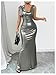 SHENHE Women's Sexy Open Back Shiny Metallic Maxi Dress Cowl Neck Bow Bodycon Cocktail Party Dress Silver Large