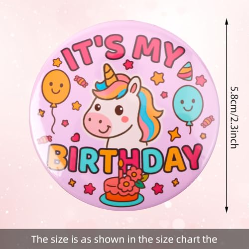 It's My Birthday Pin, 2.3in Cartoon Happy Birthday Button Cute Animal Pattern Pink Birthdays Badge Party Decorations Gifts for Women Men Party Supplies2