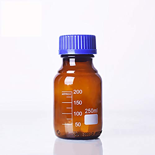 Labware Amber Brown Glass Graduated Acid Reagent Bottle autoclavable with Blue Cap GL45 (250ml)