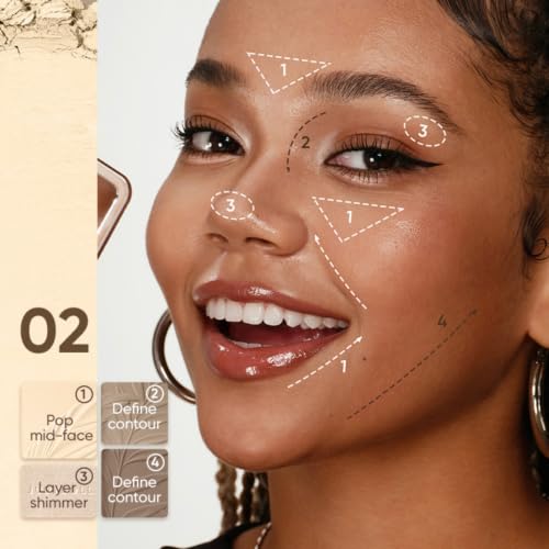 Image of JUDYDOLL Highlight & Contour Palette, All-in-One Matte Highlighter Contour Compact,Blendable Face Makeup for Beginners, for Warm Skin Tone (02 Tree Shadow Palette)
