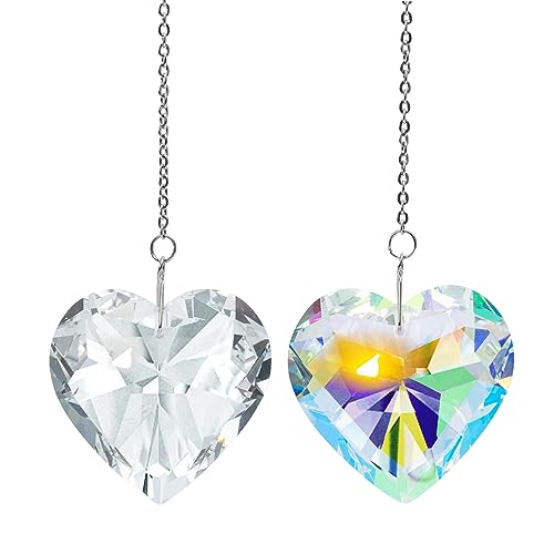 2 Stück Sonnenfänger Herz Kristall Fenster Suncatcher Anhänger Regenbogen Maker Zum Aufhängen Fensterdeko Hängend Garten Dekoration Auto Anhänger