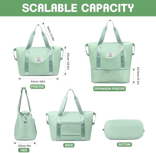 Image of Nylon Duffle Bag for Travelling |Waterproof and Large Travel Bag for Women's Luggage | Expandable & Multipurpose Large Capacity Weekender Carry Bag (Green)