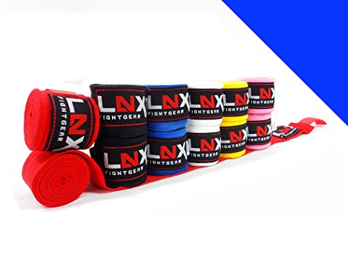 LNX Profi Boxbandagen 3,5 Meter - 350 cm halb elastisch schwarz rot blau Weiss gelb pink (Blau)